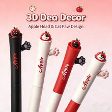 Bộ 4 bút bi đầu thu hình chân mèo; ruột bút mực đen 0.5mm; thiết kế đầu thu nhanh khô; viết trơn tru; thích hợp cho học sinh, trường học, văn phòng, ghi chú; dụng cụ viết văn phòng; đồ dùng học tập/quà tặng ngày Valentine/đồ dùng văn phòng - Bàn chân mèo ấn bút - Xem 4