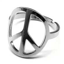 Men's Stainless Steel Peace Sign Ring, 18K Gold Plated, Casual And Stylish Unisex Jewelry - 先生 - 查看 2