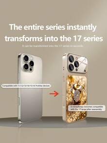 1pc New Luxury Sparkling Crystal Rhinestone Gold Apple Pattern Deluxe Large Window Tempered Glass Camera Lens Protection Phone Case Compatible With IPhone 17/17Pro/17ProMax/17Air/16/16Pro/16ProMax/16Plus/15/15Plus/15Pro/15ProMax/14/14Plus/14Pro/14ProMax/13/13Pro/13ProMax/12/12Pro/12ProMax/11/11ProMax, Matte Anti-Fall, Full Coverage Metal Paint Premium Protection Cover - Multicolor - View 7