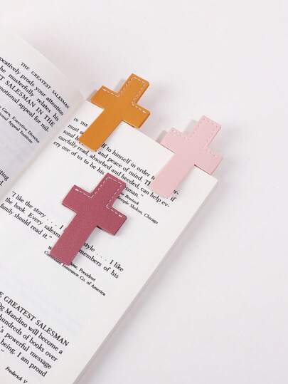 1 stuk kruisvormige veelkleurige boekenlegger, creatieve mini-boekenlegger in leerstijl, draagbaar cadeau, boekpagina-clip en hoekbeschermer