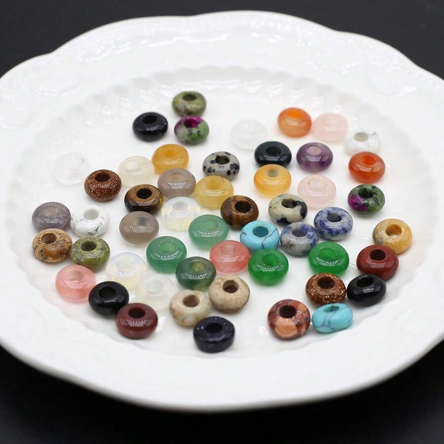 20 hạt đá bán quý tự nhiên, lỗ lớn, hình bàn tính, thời trang, làm từ đá Opal, Amethyst, Unakite, Rose Quartz, thích hợp làm vòng cổ và vòng tay. - 20 màu sắc khác nhau - Xem 1