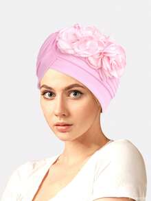 1件装女士3D立体花卉头巾帽，化疗帽，婚礼教堂帽，适合日常佩戴 - 彩色 - 查看 12