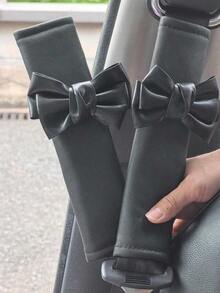2pcs Car Seat Belt Leather Shoulder Protector Cute Bow Car Decoration Car Protection Cover,Car Women Accessories - One-size - View 4