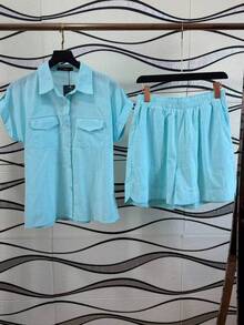 Women's Shirt And Shorts Set With Lining - Azul menta - Ver 1