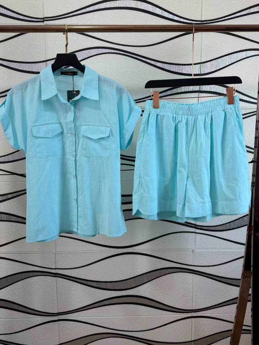 Women's Shirt And Shorts Set With Lining - Azul menta - Ver 1