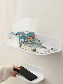 1 chiếc kệ treo tường gấp gọn, giá để đồ phòng tắm, giá để điện thoại cạnh giường ngủ trong nhà vệ sinh, giá để đồ không cần khoan cho ký túc xá, giá đỡ bộ định tuyến WiFi phòng tắm - trắng - Xem 8
