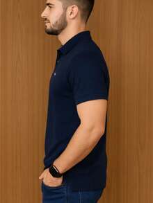 Men's Premium Cotton Polo Shirt, Various Colors - 藏蓝色 - 查看 2
