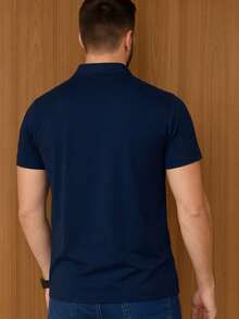 Men's Premium Cotton Polo Shirt, Various Colors - 藏蓝色 - 查看 3