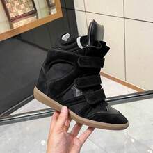 ISA High-Quality High-Top Sneakers For Women Made Of Genuine Leather With An 8 Cm Thick Sole And Closure – Versatile Leisure And Sports Shoes. - 黑色 - 查看 2