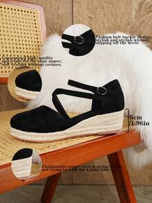 Women's Elegant One-Strap Buckle Wedge Platform Casual Shoes, Suitable For All Seasons - Black - View 9
