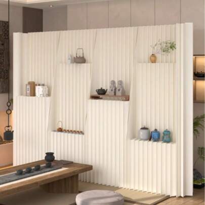 Multifunctional Foldable Kraft Paper Screen Divider With Storage Shelf, Portable, Versatile In Design, Easy To Store, Perfect For Living Room, Office, Shopping Mall, Beauty Salon And Other Places.