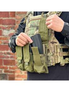 1 MOLLE Triple Magazine Pouch - Outdoor M4 Triple Pouch For Vest Accessory, Made Of Polyester Blend Fabric, With Snap Closure - Multicolor - View 1
