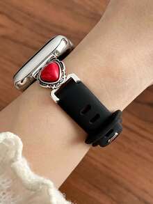 1条复古心形绿松石镶嵌硅胶表带，适用于 38mm 40mm 41mm 42mm 44mm 45mm 49mm，波西米亚风格表带，兼容 Series 11 Ultra 3 SE3 Ultra 2 S10 SE2 9 8 7 SE 6 5 4 3 2 1，适合搭配各种服饰，日常佩戴，假日休闲。 - 黑色 - 查看 6