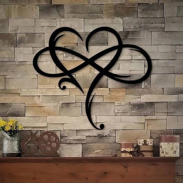HELLOYOUNG 1 pieza Arte de pared de metal de Amor Infinito, Amor Eterno, Decoración de pared en forma de corazón Infinito, Decoración de dormitorio única de Corazón de Amor Infinito, Placa de símbolo de Amor, Decoración geométrica hueca de acero para boda, Decoración del hogar, Decoración de habitación, Regalo de decoración de pared, Cumpleaños Graduación