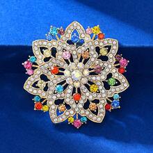 1pc Bohemian Zinc Alloy Center Iridescent Shiny Outer Evenly Embedded Colorful Rhinestone Floral Brooch, Suitable For Women's Daily Wear - Flowers - View 1