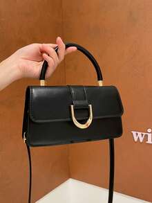 Fashionable Small Square Handbag For Women, New Casual Texture Commuter Bag, Minimalist Shoulder Crossbody Bag - Black - View 7