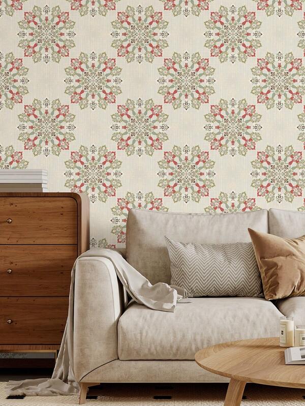 1 Roll (1m/3m/5m) Vintage Geometric Floral Pattern, Classic Middle Eastern Decor, Removable And Self-Adhesive Contact Paper, Vinyl Wallpaper, DIY Home Decor, Room Background, Bedroom, Kitchen, Living Room, Bathroom, Cabinet, Furniture Renewal