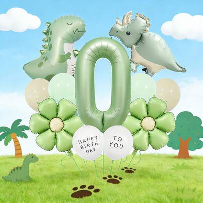 1 Set de Globos con Temática de Dinosaurio Verde Matcha, incluye Globo de Número de Lámina de 40 Pulgadas, Globo con Forma de Tyrannosaurus Rex de 27 Pulgadas, Globo con Forma de Triceratops de 22 Pulgadas, Globo Decorativo Floral de 20 Pulgadas, Globo Macaron Verde Claro de 12 Pulgadas, Adecuado como Regalo de Cumpleaños para Hijo/Hija, Fiesta con Temática de Dinosaurios, Decoración de 1er Cumpleaños, Evento Festivo de Jardín de Infantes, Decoración de Celebración en el Hogar