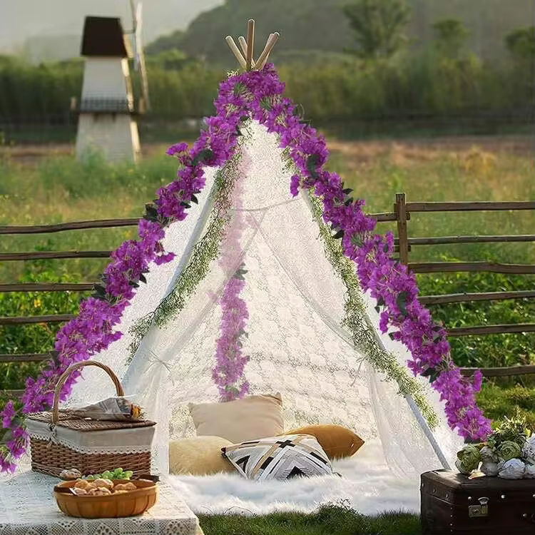 1pc 5.9ft Artificial Pomegranate Flower Wreath, Faux Silk Pomegranate Flower Wreath, Long Stem Artificial Pomegranate Flower Wreath, Suitable For Tabletop Center Decor, Table Runner, Wedding Arch And Wall Decor - Purple - View 5