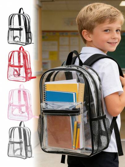 1 chiếc balo trong suốt, balo học sinh thời trang, nhiều màu sắc để lựa chọn, trọng lượng nhẹ, dung tích lớn, balo trong suốt đi học/đi làm/đi xem hòa nhạc với ngăn lưới, quai đeo vai có đệm, phù hợp cho cả bé trai và bé gái.