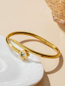Bộ 3 vòng tay bằng thép không gỉ mạ vàng 18K đính đá Zirconia, bộ vòng tay thời trang dành cho nữ, thích hợp để đeo hàng ngày và làm quà tặng dịp lễ. - Vàng 2 - Xem 2