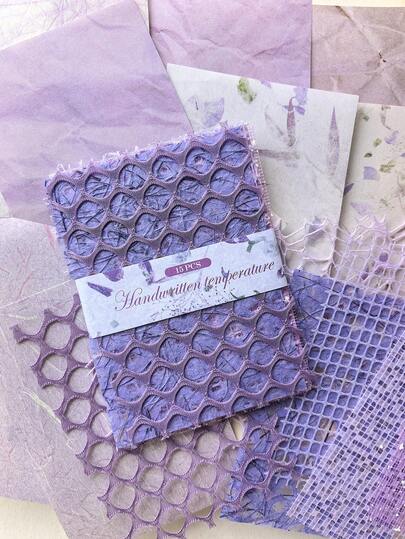 15 قطعة/عبوة ورق زخرفي بنفسجي ذو ملمس شبكي، مواد DIY للألبوم الفني