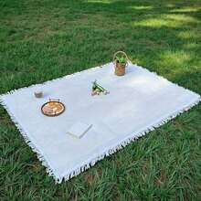 Portable Thickened Picnic Blanket, White Camping Blanket, Beach Towel, Sofa Cover, Outdoor Garden Tent Mat, Waterproof & Warm, Suitable For Home Decor, Photo Shooting, Tear-Resistant, Leisure Mat, Tablecloth, Wall Hanging - White - 查看 5