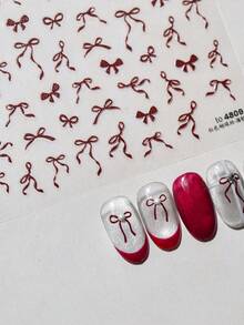 1 hoja de pegatinas de uñas 5D, decoraciones de arte de uñas autoadhesivas con lazos de color rosa, blanco y negro - Multicolor - Ver 5