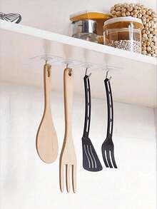 Translucent Strong Adhesive Hook, No Drilling Needed For Clothes, Utensils, Kitchen And Bathroom, 5-10-20-30-50pcs Pack - White - View 11