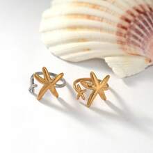 3pcs/Set 18K Gold Plated 304 Stainless Steel Starfish Rings, Fashionable Stackable Beach Style Rings Suitable For Women And Teen Girls - Multicolor - View 5