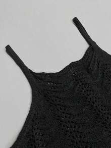 Women's Summer Bohemian Ombre Hollow-Out Sexy Sheer Cover-Up Camisole Mini Dress Vacation Beach - màu đen - Xem 10