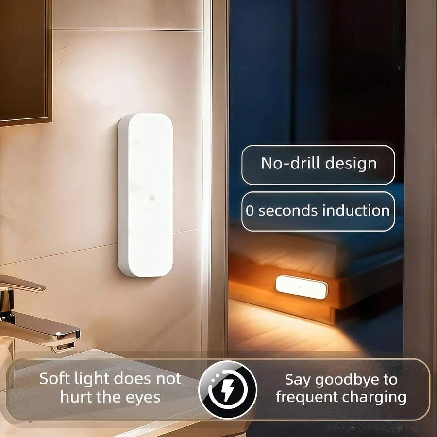 1pc USB Rechargeable Motion Sensor Light - Wireless, Easy Installation, Auto-Detect & Adjustable Brightness - Ideal For Garage, Bedroom, Kitchen, Attic, Stairs, Storage Room, Indoor Lighting | Wall Mounted Light | Plastic Structure, Indoor Motion Sensor Light