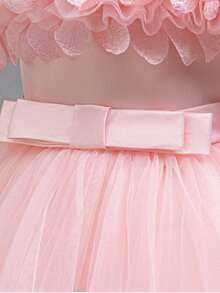 Luxury Children's Puffy Skirt, Off-Shoulder Floral Dress, Young Girl Birthday Party Trailing Dress - Pink - View 6