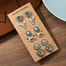 In Stock Bohemian Style Alloy Turquoise Stud Earrings, Unisex - Bohemian Style Earrings - View 12
