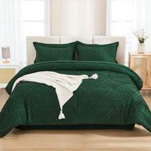 King Size Comforter Set 7 Pieces Dark Emerald Green - Bed in a Bag King Boho Lightweight Fluffy Tufted Bedding Sets with Quilt Comforter Sheets Pillowcases and Shams - Verde esmeralda - Ver 4