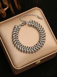 RAYQUEEN 1pc Stainless Steel Geometric Retro Hip-Hop Cool Bracelet For Women, Suitable As Holiday Gift - Yellow Gold - View 2