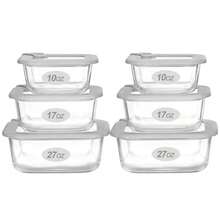 Glass Food Containers with Glass Lid Microwave Safe Food Storage Container Set 6 Pack Square Shape Large Size Airtight Storage Set with Leak Proof Lids Meal Prep Containers - GrisJ6S - Ver 2