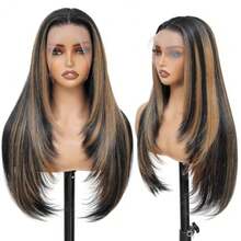 Synthetic Lace Front Wig 13x4 HD Lace Layered Hairstyle Pre Plucked Hairline Straight Long Black Glueless Wigs for Black Women 26 Inch Beginner Friendly - 1B/27 - Ver 1