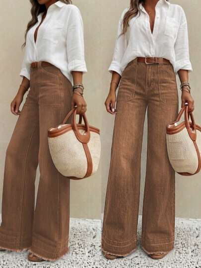Nuevos pantalones vaqueros de pierna ancha de ajuste holgado y de alta calidad para mujer, cómodos para uso diario, aptos para todas las estaciones de primavera