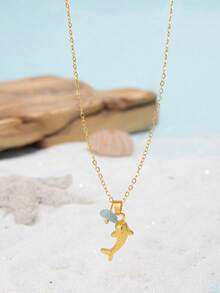 rundraw 1 chiếc vòng cổ mặt dây chuyền hình cá mập bằng đá tự nhiên, phong cách biển cả, thời trang dành cho nữ, món quà lý tưởng cho đám cưới, lễ đính hôn, tiệc tùng, Halloween. - Bạc - Xem 2