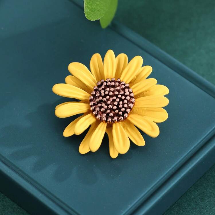 1pc Enameled Yellow Daisy Brooch - Pink - View 3