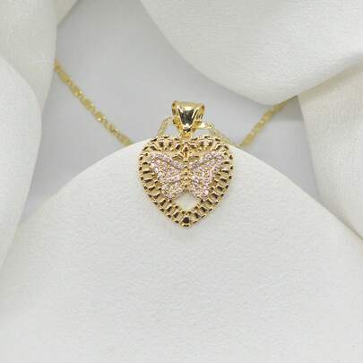 1 chiếc dây chuyền mặt dây chuyền hình trái tim và bướm sang trọng, thanh lịch, thiết kế rỗng đính đá zirconia tổng hợp, phù hợp cho phụ nữ đeo hàng ngày, dự tiệc, họp mặt hoặc các dịp đặc biệt, trang sức tinh tế, thời trang và duyên dáng, quà tặng ngày Valentine, quà kỷ niệm ngày cưới, món quà tốt nhất dành cho bạn gái, vợ, mẹ.