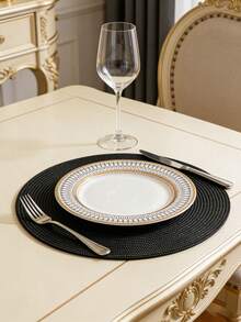 Bộ 1/4/6 tấm lót bàn tròn dệt 15 inch - Chống trượt, chịu nhiệt, có thể giặt máy | Bảo vệ mặt bàn khỏi vết bẩn và trầy xước | Phong cách trang trại, phù hợp cho nhà bếp, phòng ăn, tiệc Giáng sinh và năm mới - màu đen - Xem 2