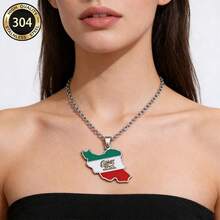 1pc 18K Gold Plated Stainless Steel Map Pendant Necklace, Fashionable & Versatile, Suitable For Women - Multicolor - View 2