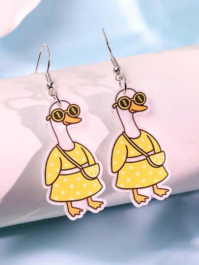 一对夏季海滩度假可爱时尚独特设计的趣味橙色鹅形耳环，适合日常佩戴、节日和派对。