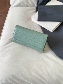 Quilted Green Long Wallet, Ultra-Thin Portable, Cash, Office Lady, Women, College, Business, Commute, Office, Anniversary, Valentine's Day Gift, Black Gift - Black - View 1