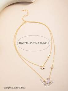 Dây chuyền hai lớp tối giản, mặt dây chuyền hình ngôi sao và mặt trăng màu tím, trang sức thời trang. - Màu tím hoa cà - Xem 4