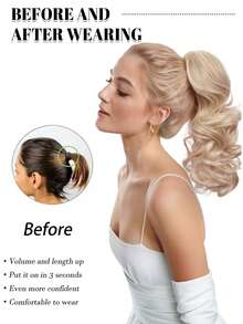 10 Inch Clip-In Short Curly Wavy Synthetic Hair Extension Ponytail, Elegant Style, Suitable For Women's Daily Wear And Party - Multicolor - View 7