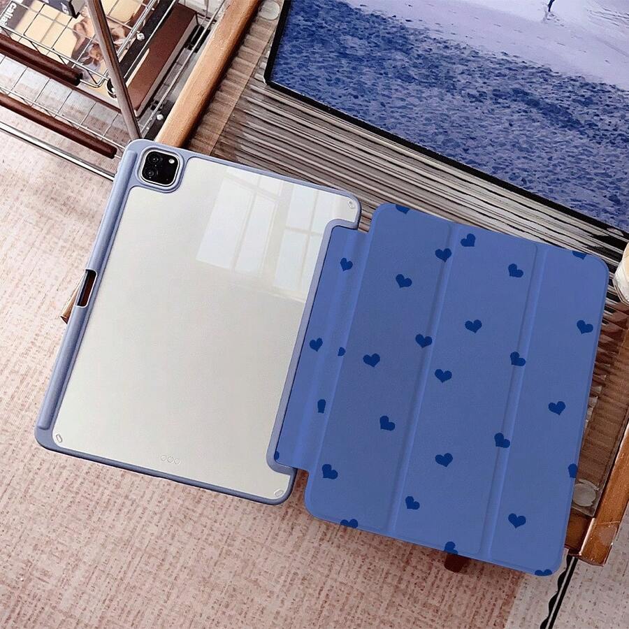 1 Ốp lưng bảo vệ máy tính bảng bằng acrylic trong suốt cao cấp, họa tiết trái tim nhỏ màu xanh trắng dễ thương, có khe cắm bút, chân đế từ tính đa góc và chức năng tự động bật/tắt màn hình, tương thích với iPad Pro/Air, và Pad 5/6/25. - Nhiều màu - Xem 1