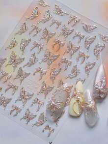 1pc Shiny Butterfly Nail Art Sticker, Delicate Butterfly Nail Sticker, DIY Thin Hard Nail Decoration Sticker - Multicolor - View 4